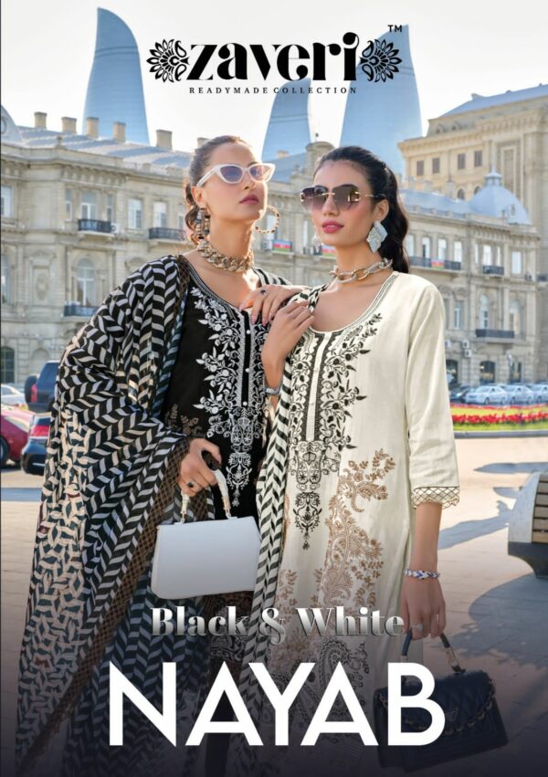 ZAVERI NAYAB BLACK WHITE READYMADE COTTON KURTIS WHOLESALER IN SURAT 7.jpg