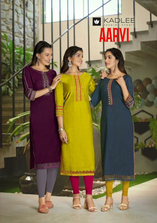 KADLEE AARVI VISCOSE EMBROIDERY KURTI CATALOGUE SUPPLIER IN SURAT 1.jpg