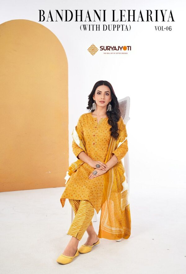 SURYAJYOTI BANDHANI LEHARIYA VOL 6 COTTON READYMADE KURTI SUPPLIER IN SURAT 1.jpg