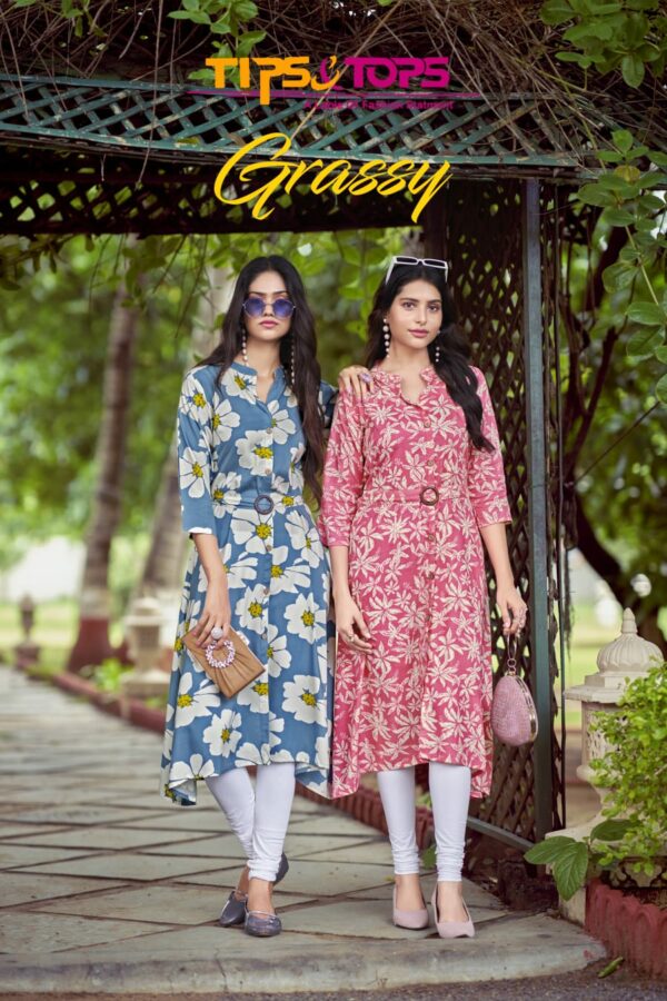 TIPS TOPS GRASSY RAYON PRINT KURTI WITH BELT WHOLESALER IN SURAT 1.jpg