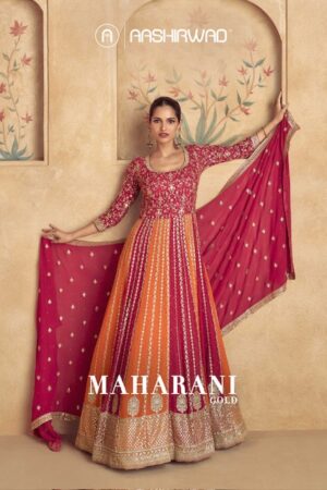 AASHIRWAD CREATION MAHARANI GOLD GEORGETTE SUITS 6.jpg