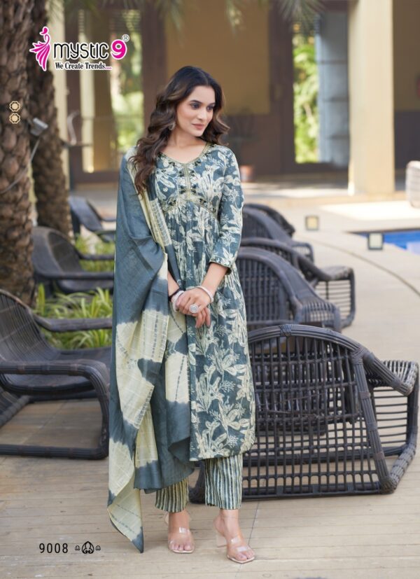 MYSTIC 9 POOJA VOL 9 RAYON PRINTED ALIYA CUT KURTI 1.jpg