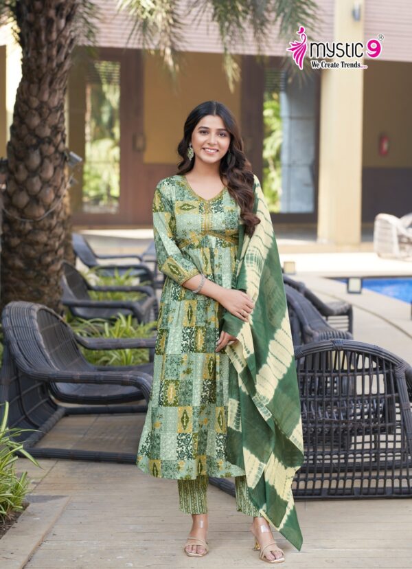 MYSTIC 9 POOJA VOL 9 RAYON PRINTED ALIYA CUT KURTI 13.jpg