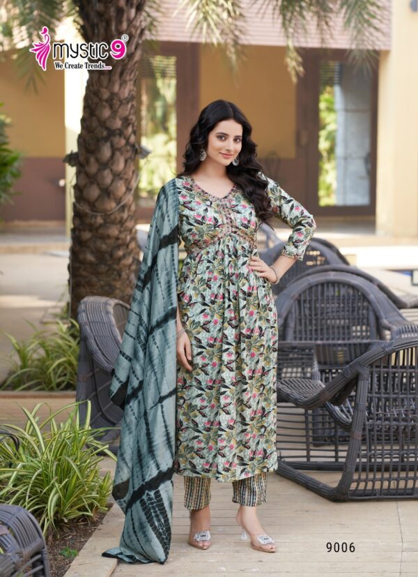 MYSTIC 9 POOJA VOL 9 RAYON PRINTED ALIYA CUT KURTI 2.jpg