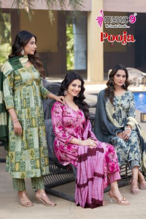 Home Rehmat Boutique Buy Ethnic Suits Online for Weddings MYSTIC 9 POOJA VOL 9 RAYON PRINTED ALIYA CUT KURTI 5.jpg