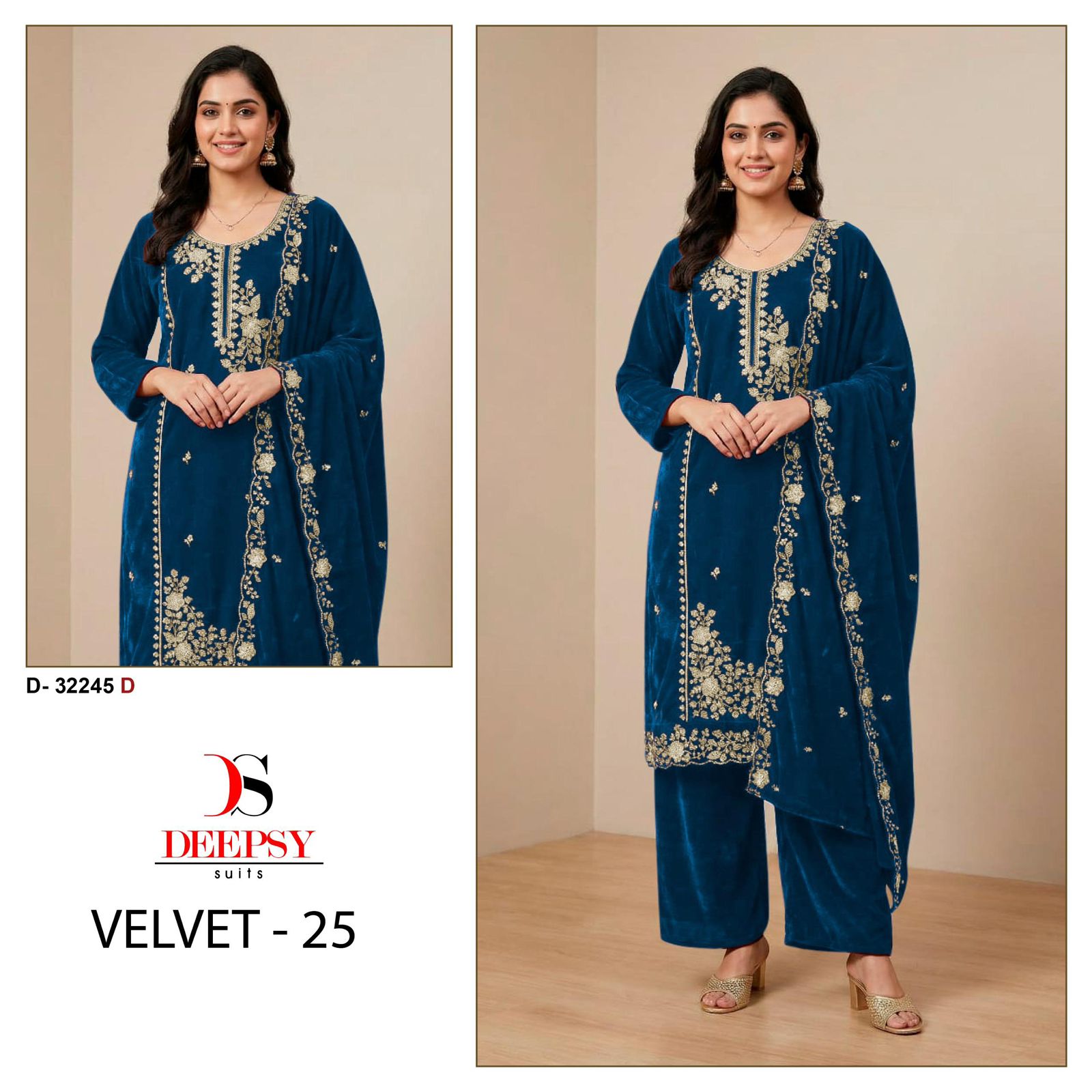 ₹1619 Pcs : 4 DEEPSY SUITS VELVET 25 0 33 Rehmat Boutique ₹1619 Pcs : 4 DEEPSY SUITS VELVET 25 0 33 DEEPSYSUITS VELVET 25 D 32245 A TO D 32245 D 5.jpg