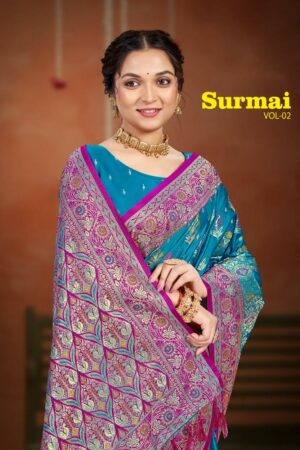 Bunawat - Surmai Satan 02 Sangam Prints Satin Silk Woven Work Traditional Saree Rehmat Boutique bunawat surmai satan 02 sangam prints satin silk woven work traditional saree 2026 02 16 16 09 53.jp .jpeg