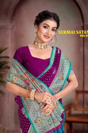 Bunawat - Surmai Satan 04 Sangam Prints Satin Silk Woven Work Traditional Saree Rehmat Boutique bunawat surmai satan 04 sangam prints satin silk woven work traditional saree 2026 02 16 16 16 17.jp .jpeg