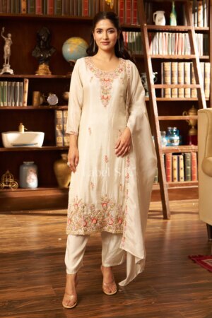 Shivali S4u Cream Handwork Tissue-Suit Set New Arrival 2025 Rehmat Boutique