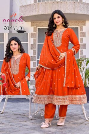 Home Rehmat Boutique Buy Ethnic Suits Online for Weddings aanchi zoyal series 01-02 vichitra silk anarkali readymade suit Rehmat Boutique