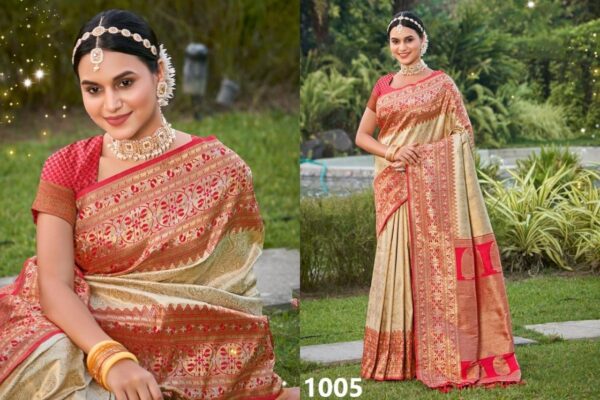 astita gauri series 1002 to 1006 banarasi silk occasion wear saree in wholesale surat Rehmat Boutique