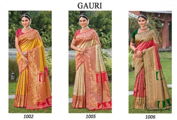 astita gauri series 1002 to 1006 banarasi silk occasion wear saree in wholesale surat Rehmat Boutique