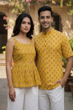 Couple Special Cotton Printed Short Length Top and Kurta Rehmat Boutique