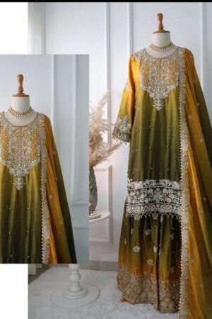 dvd 5091 chinon silk fully stitch designer pakistani style plazzo single suits Rehmat Boutique