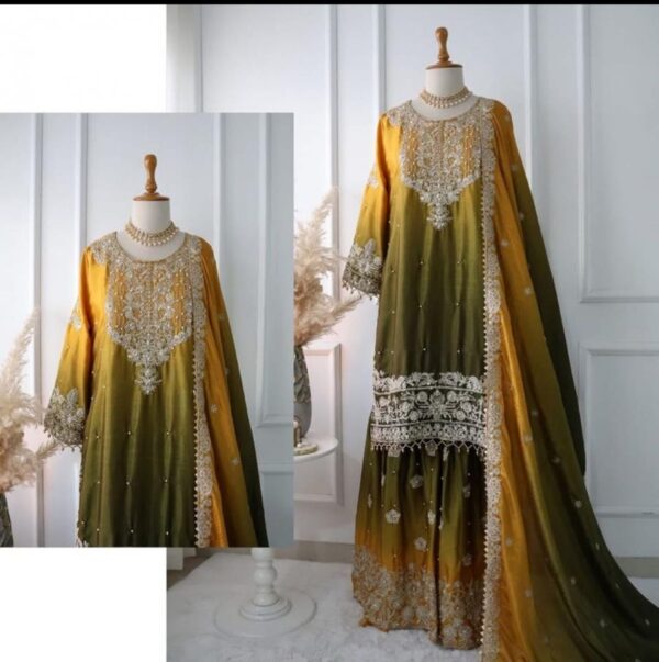 dvd 5091 chinon silk fully stitch designer pakistani style plazzo single suits Rehmat Boutique
