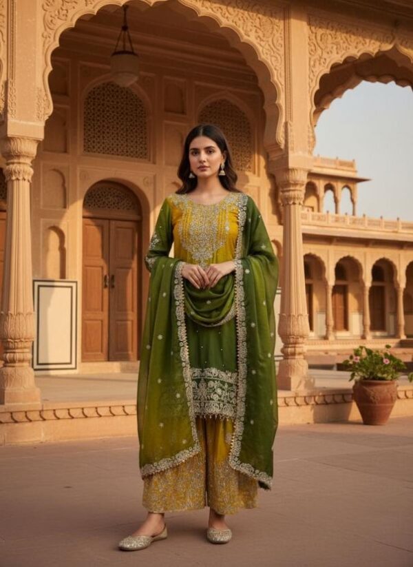 dvd 5091 chinon silk fully stitch designer pakistani style plazzo single suits Rehmat Boutique