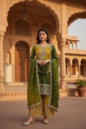 dvd 5091 chinon silk fully stitch designer pakistani style plazzo single suits Rehmat Boutique