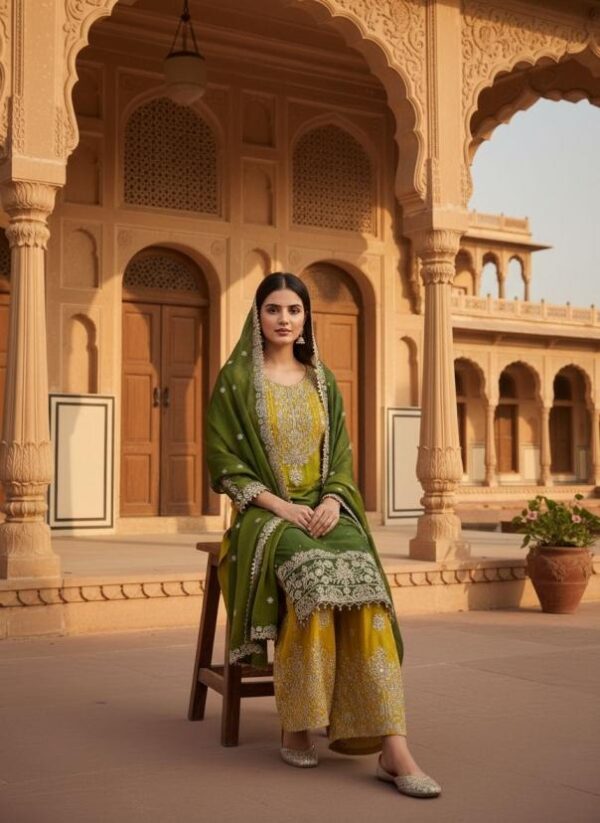 dvd 5091 chinon silk fully stitch designer pakistani style plazzo single suits Rehmat Boutique
