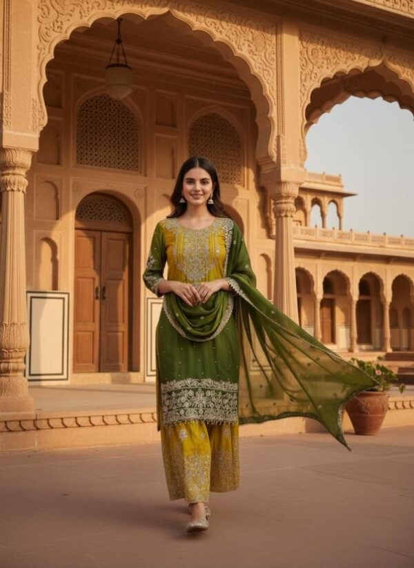 dvd 5091 chinon silk fully stitch designer pakistani style plazzo single suits Rehmat Boutique