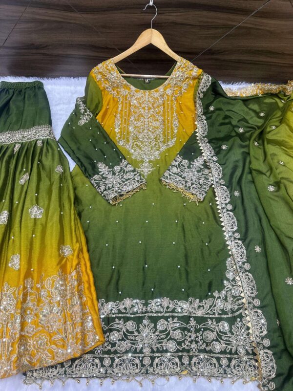 dvd 5091 chinon silk fully stitch designer pakistani style plazzo single suits Rehmat Boutique