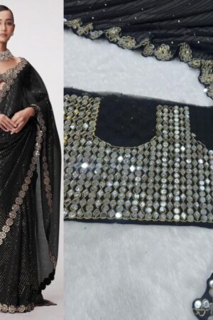 dvd 5094 faux georgette party wear mirror work sarees Rehmat Boutique
