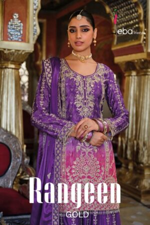 eba lifestyle rangeen series 1933 to 1934 gold chinon fully stitch pakistani plazzo suit in wholesale surat Rehmat Boutique