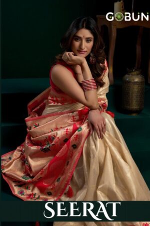 gobuni seerat series 3401-3406 Tissue Paithani Saree mina with lotus zari border