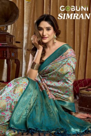 gobuni simran series 3001-3006 Digital cluster print with banarasi border & tassels saree Rehmat Boutique