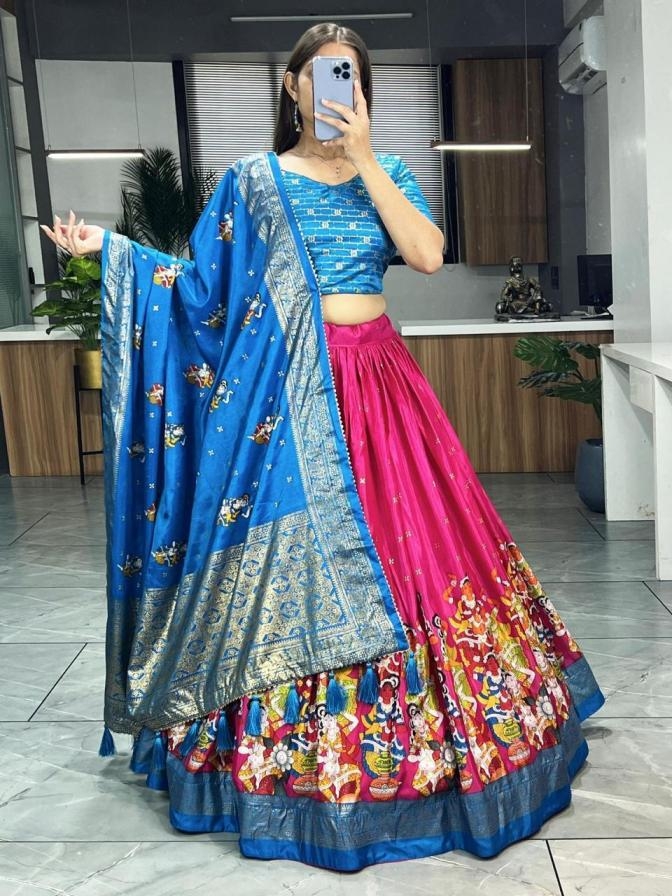 grtn7082 dola silk ajanta kalamkari stitch lehenga unstitch blouse Rehmat Boutique grtn7082 dola silk ajanta kalamkari stitch lehenga unstitch blouse Rehmat Boutique