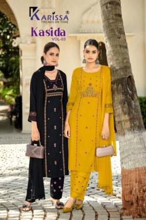 Home Rehmat Boutique Buy Ethnic Suits Online for Weddings karissa kasida vol 3 series 1001-1004 Premium LIVA Rayon wholesale readymade suit Rehmat Boutique