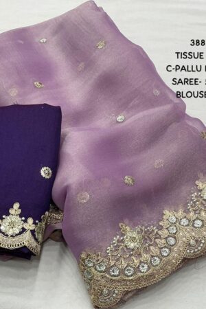 kc 388 tissue organza embroided sarees Rehmat Boutique