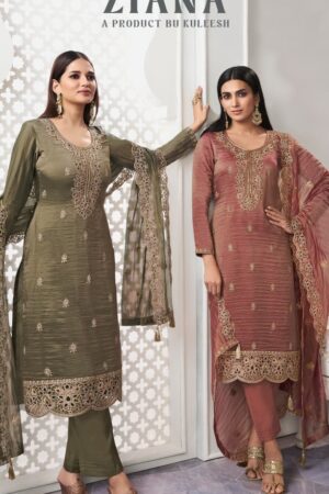 KULEESH ZIANA ZARI AND SEQUENCE EMBROIDERED SOFT GOLD SILK wholesale suit Rehmat Boutique
