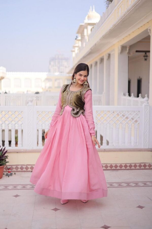 lw 9317 mul chanderi readymade stylish gown with koti Rehmat Boutique