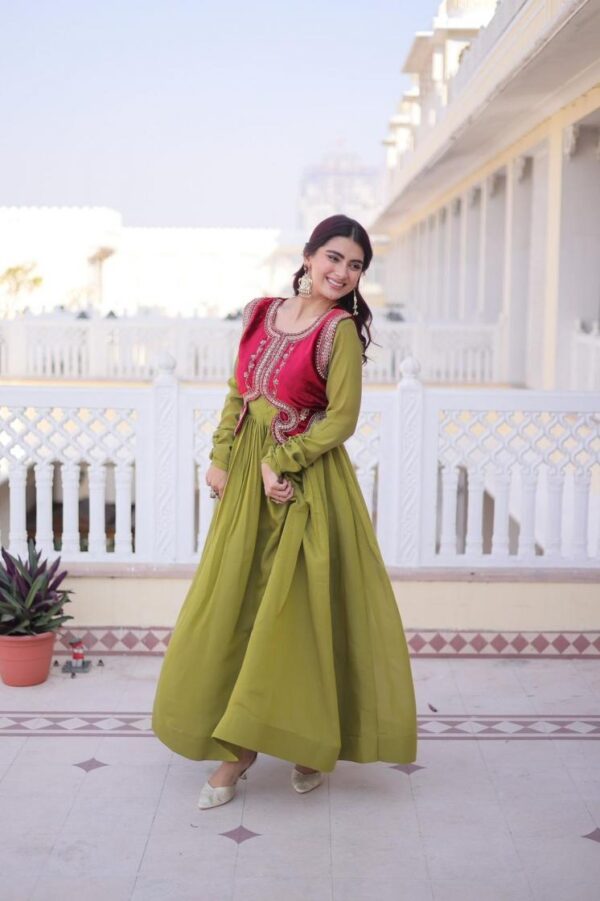 lw 9317 mul chanderi readymade stylish gown with koti Rehmat Boutique