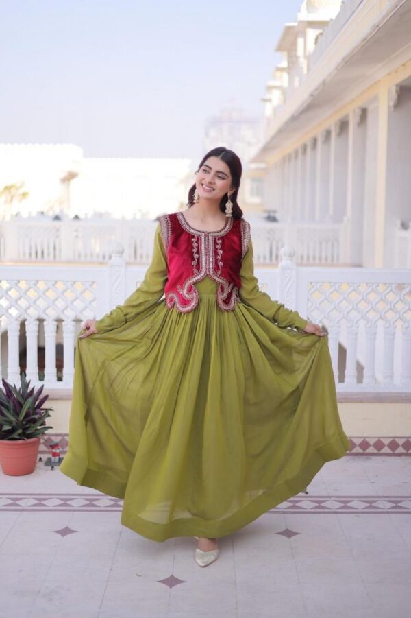 lw 9317 mul chanderi readymade stylish gown with koti Rehmat Boutique