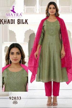 mayra fashion khadi silk series 92033 to 92040 full stitch cotton suit in wholesale surat Rehmat Boutique