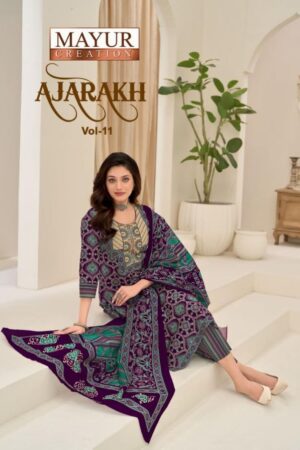 mayur creation ajarakh vol 11 series 11001-11010 Pure Cotton wholesale suit Rehmat Boutique