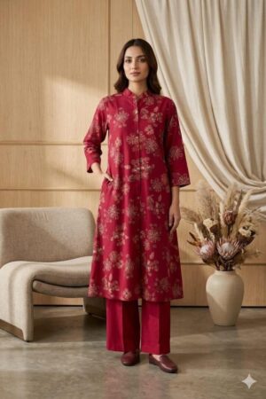 Home Rehmat Boutique Buy Ethnic Suits Online for Weddings modern vartican discharge a-line pattern with pockets kurti with palazzo combo set Rehmat Boutique