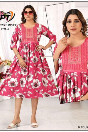 padmavati chinky minky vol 3 series 3001 to 3015 rayon full stitch big size kurti in wholesale surat Rehmat Boutique