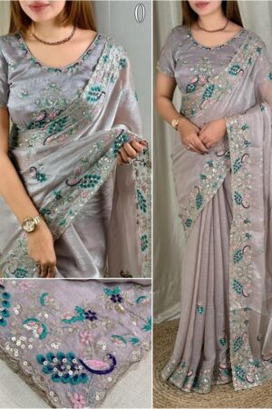 pr gangaur fandy chiffon embroidered work sarees in wholesale surat Rehmat Boutique