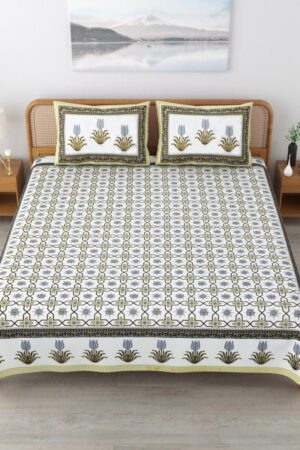 pr gulmohar king size cotton hand block stitch bedsheet with 2 pillow covers in wholesale surat Rehmat Boutique