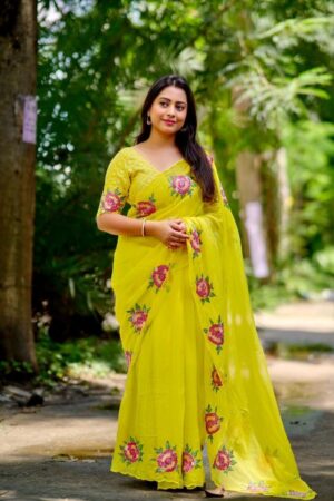 pr kc 526 elegnace organza rose sequence work best sarees in wholesale surat Rehmat Boutique