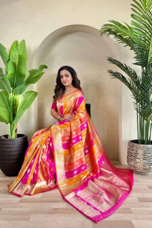 pr meenakshi banarasi satin silk trendy sarees in wholesale surat Rehmat Boutique