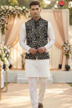 pr raj tilak malai satin fully stitch mens kurta pajama with koti in wholesale surat Rehmat Boutique