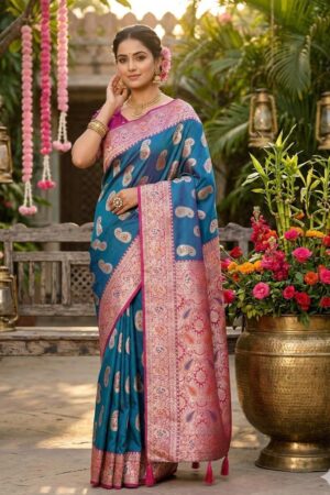 Pr RASHMIKA SILK fancy designer Soft Silk Blend fabric with Fancy latkan saree in wholesale surat Rehmat Boutique