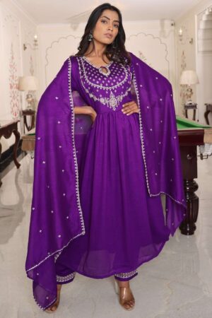 PURPLE HIT SOFT SILK WITH EMBROIDERY WORK single readymade suit Rehmat Boutique