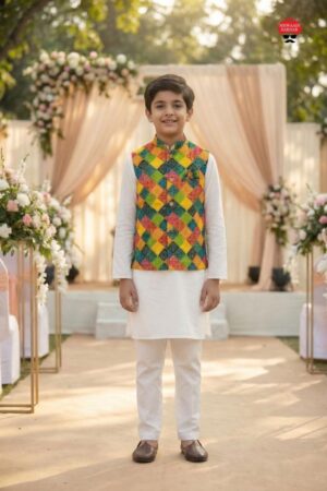 raj tilak readymade malai satin kids koti style kurta pajama in wholesale surat Rehmat Boutique
