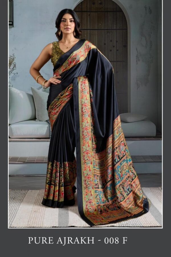 rajtex pure ajrakh 008 modal satin casual wear wholesale saree Rehmat Boutique