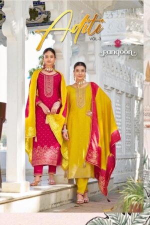rangoon aditi vol 3 series 7041 to 7044 readymade viscose jacquard unique suit in wholesale surat Rehmat Boutique