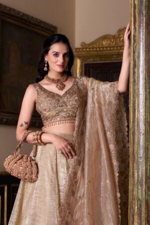 reene lnb1430 gold crush stitch lehenga unstitch choli buy wedding lehenga online Rehmat Boutique
